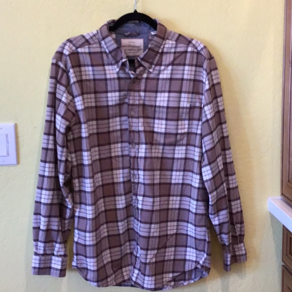 Weatherproof Vintage Brown and White Casual Button Down Shirt z1